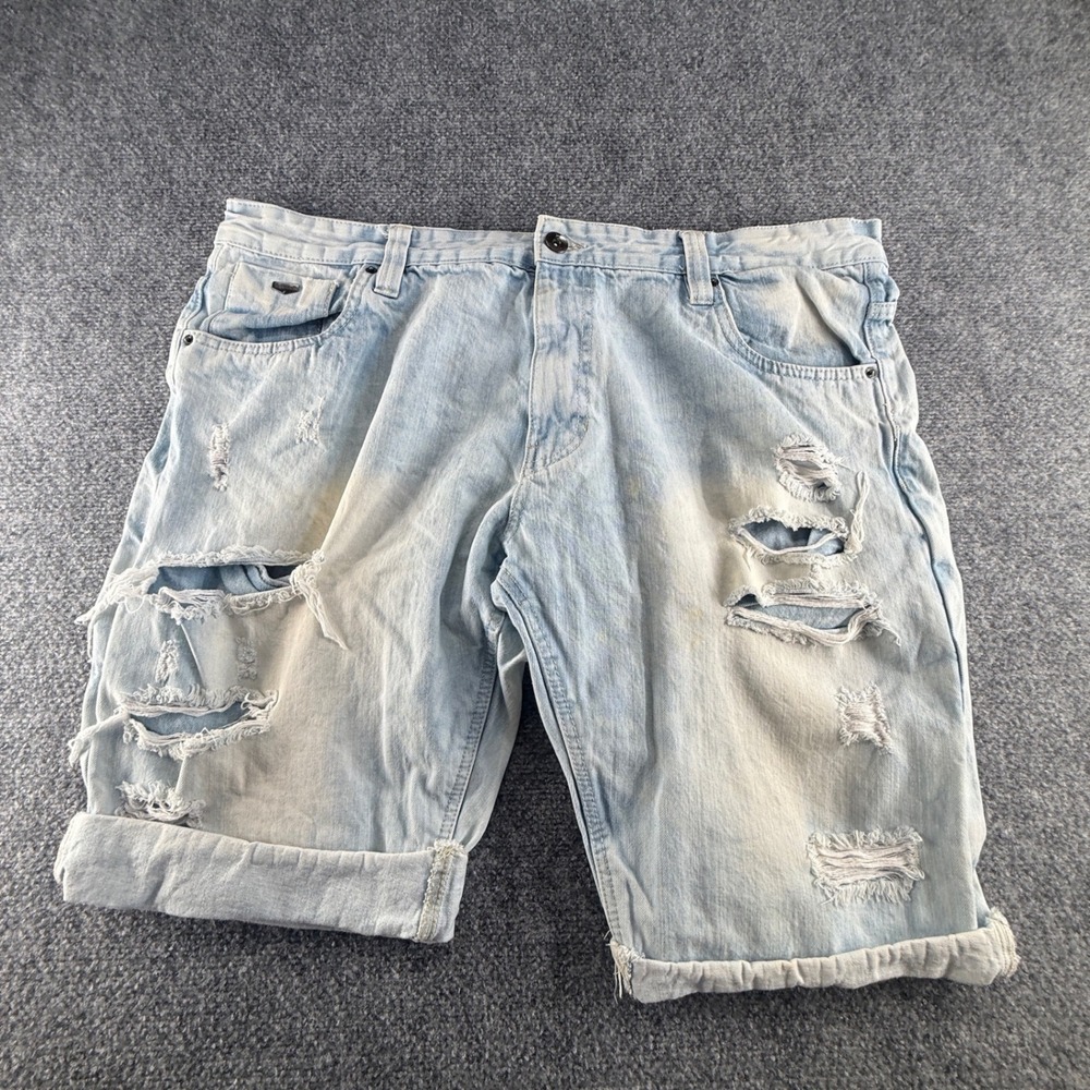 Southpole Mens Light Wash Distressed Denim Shorts Size 40 Ripped Streetwear